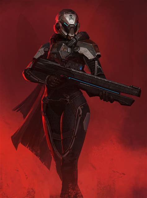 female armor cyberpunk character sci fi concept art