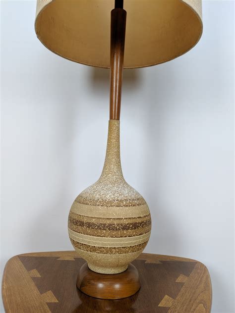 Extra Tall Mid Century Modern Ceramic And Walnut Table Lamp Epoch