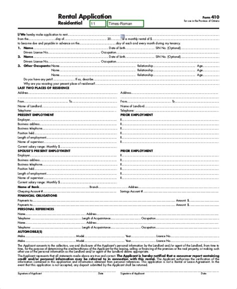 Free 6 Sample Rental Application Forms In Pdf Ms Word