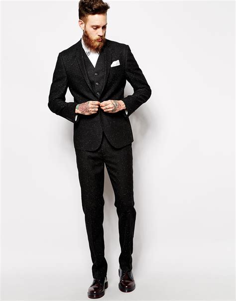 Exude elegance with men's slim fit suits in big and tall sizes. Lyst - Asos Slim Fit Suit Pants In Fleck in Black for Men