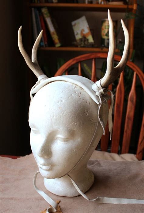 Real Deer Antler And Natural Elkskin Headdress Headband Stag