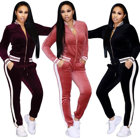 Plus Size Velour Tracksuits Women Warm Pocket Casual Side Ribbons