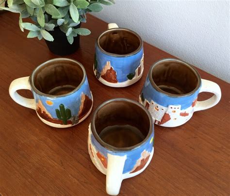 Cactus Desert Mugs Set Of 4 Southwestern Native American