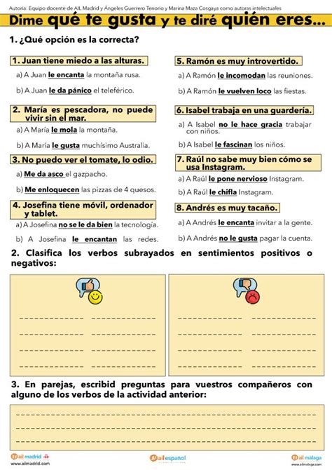 A Level Activity To Practice Verbs Like Gustar A Level Ail Espa Ol