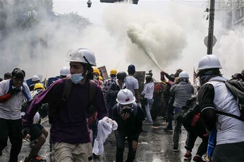Myanmar Police Fire Tear Gas Rubber Bullets At Anti Coup Protesters As
