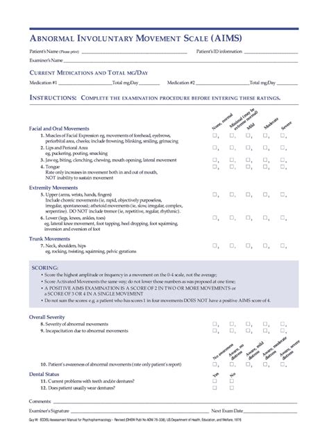 Aims Abnormal Involuntary Movement Scale Fill Online Printable