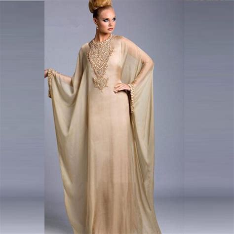 Graceful Dubai Kaftan Dress Abayas For Sale Champagne Chiffon Beaded