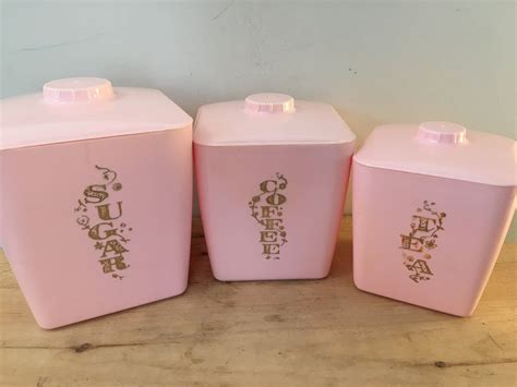 Vintage Pink Kitchen Canister Set Of 3 Mid Century Modern Great