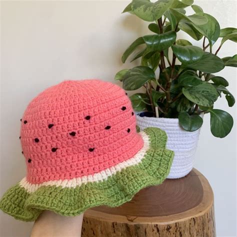 Watermelon Crochet Bucket Hat Pattern Only Etsy Canada Crochet Hat