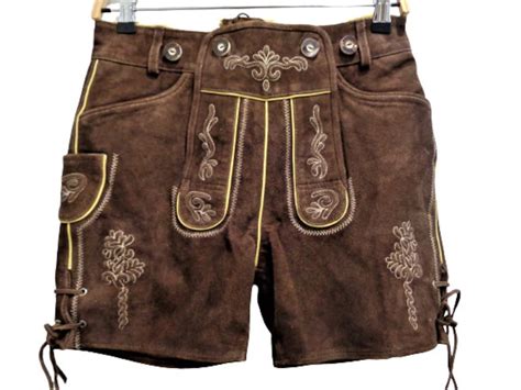 vintage womens lederhosen dirndl brown suede shorts trousers bavarian trachten pants