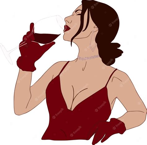 Garota De Vestido Vermelho Com Um Copo De Vinho Vetor Premium