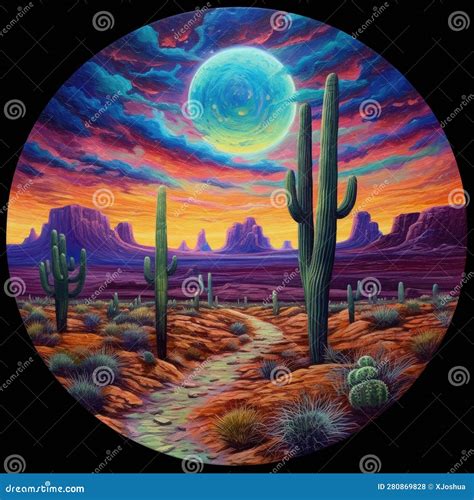 Acid Trip Desert Painting Trippy Desert Artwork With Cacti