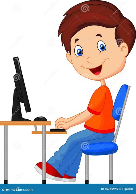 Cartoon Kid With Personal Computer Stock Vector Illustration Of