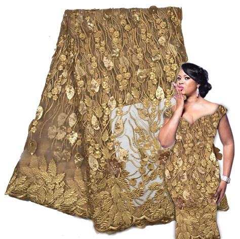 Yellow African Lace Fabric 3d Applique Lace For Wedding Bridal Dress