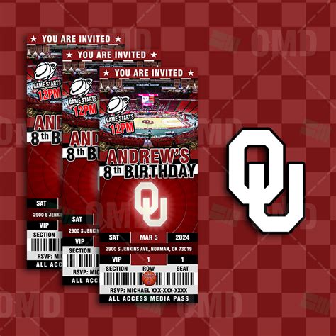 Oklahoma Sooners Sports Ticket Style Party Invites Sports Invites