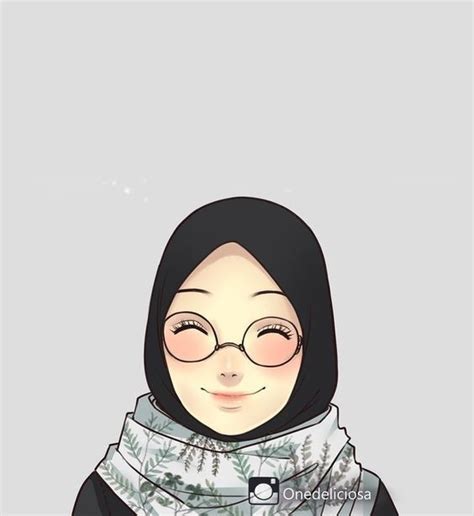 Bercadar Wanita Berkacamata Animasi Gambar Kartun Muslimah Cantik 65