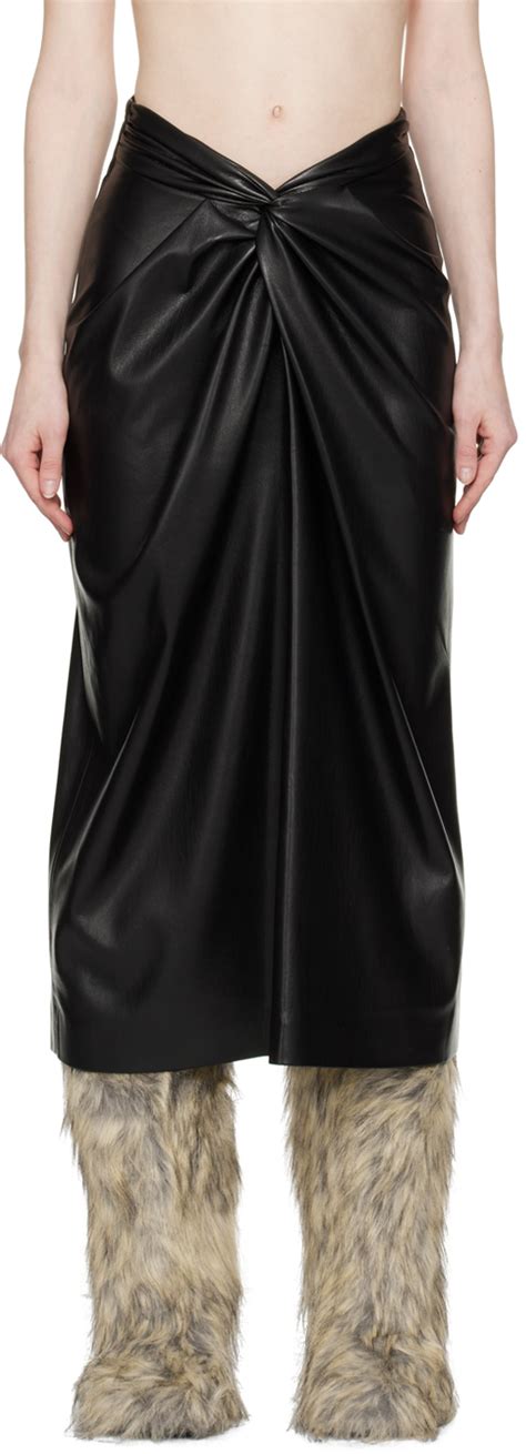 Msgm Black Knotted Faux Leather Midi Skirt Msgm