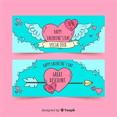Free Vector Hand Drawn Heart Valentines Day Banner