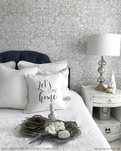 You can remove the fabric just as easily step 1: 25 DIY Ideas: Modern Farmhouse Walls Stencils in 2020 | Bedroom wall stencil, Damask wallpaper ...