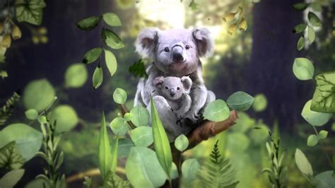 Koalas In Forest Animated Wallpaper