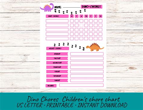 Printable Chore Charts For Kids Template For Girls Etsy