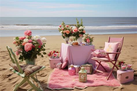 Ai Generated Wedding Table Set On The Beach Wedding Ceremony On The