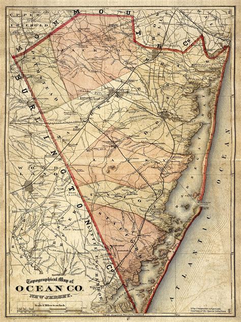 1872 Ocean County New Jersey Map New Jersey Wall Art Antique Style