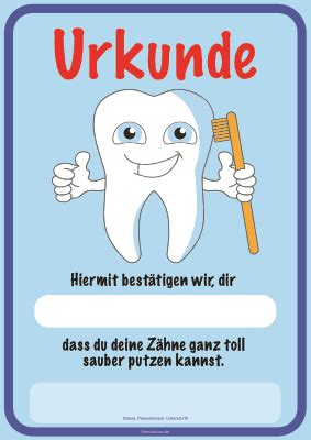 Tapferkeitsurkunde für den zahnarztbesuch 100 stück 97200. Kinder Urkunde für Zähneputzen (Stempel) | Pdf-Vorlage zum Ausdrucken