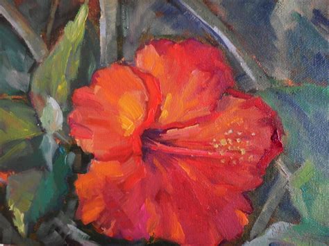 Carol Schiff Daily Painting Studio Original Red Hibiscus