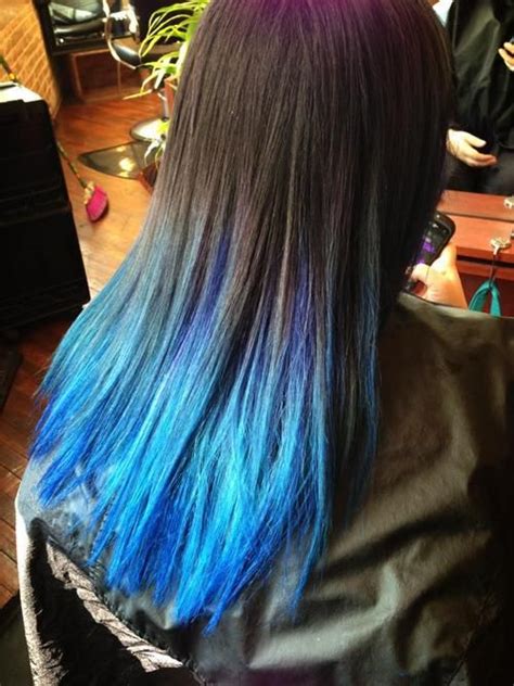 Dark Brown Hair With Blue Dip Dye Hairstyle Arti 241