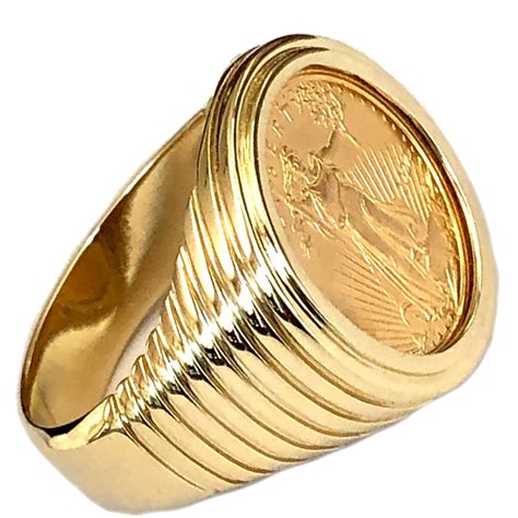 Mens 10k Gold Coin Ring Featuring A 110th Ounce Usa Walking Liberty