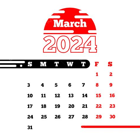 Marzo 2024 Calendario Estilo Minimalista Vector Png Marzo 2024
