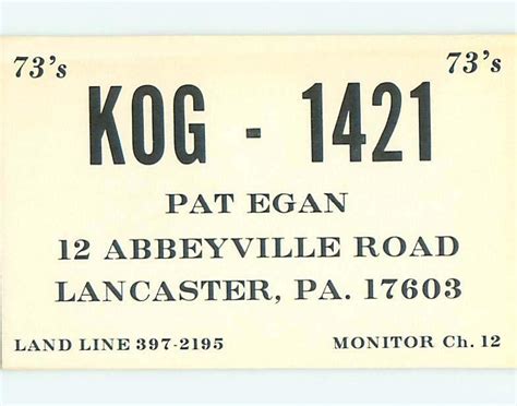 Vintage Qsl Ham Radio Card Lancaster Pennsylvania Pa T1695 United