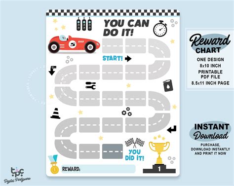 Printable Racing Car Reward Chart Cars Kids Behavior Chart Etsy