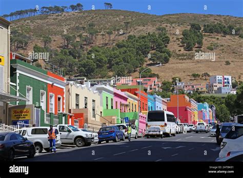 Brightly Painted Houses With Signal Hill Beyond Wale Street Bo Kaap