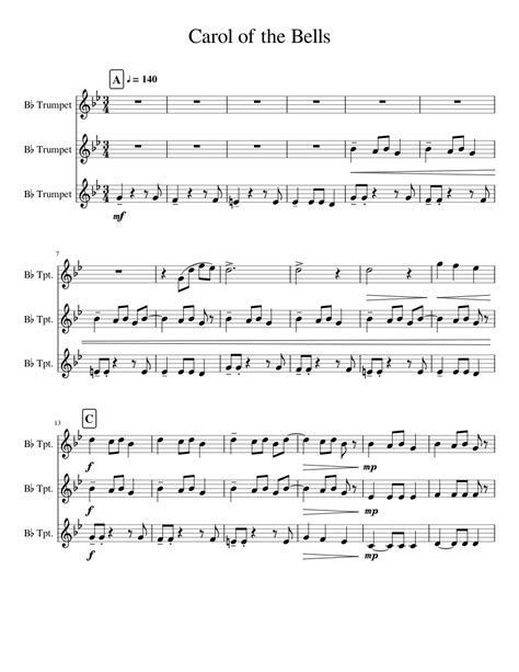 Carol of the bells 2 clarinets piano f mi sheet music notes by. Carol of the Bells (Trumpet Ensemble) Sheet music for ...