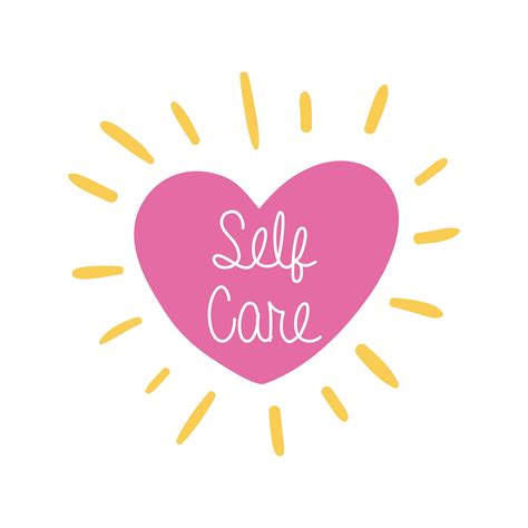 Self Care Campaign Lettering With Heart Flat Style Vector Illustration