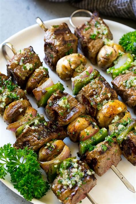 These Steak Kabobs Are Pieces Of Sirloin Beef Skewers With Mushrooms