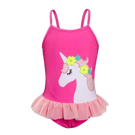 Amzbarley Pink Girls Swimwear 3d Cartoon Unicorn Swimsuit One Piece