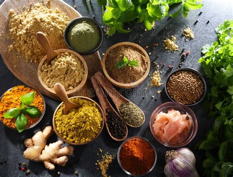 Composition With Assortment Of Spices And Herbs Stock Image Image Of