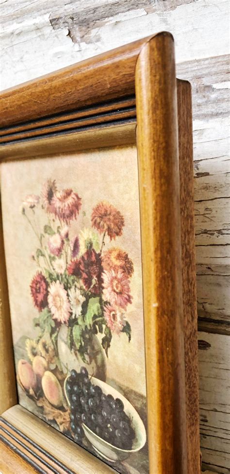 Vintage Floral Framed Print Urn Bouquet Fruit Farmhouse Decor French Country Fixer Upper Decor