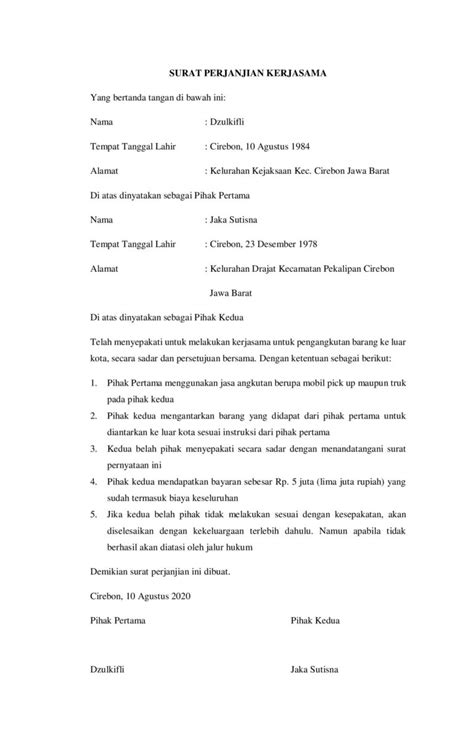 Contoh Surat Perjanjian Kerjasama Usaha – Free Download Lengkap!