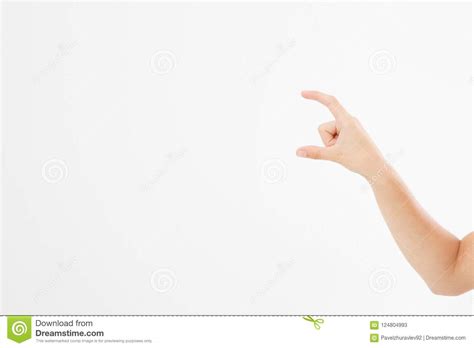 Female Hand Measuring Invisible Items Woman`s Palm Making Gesture