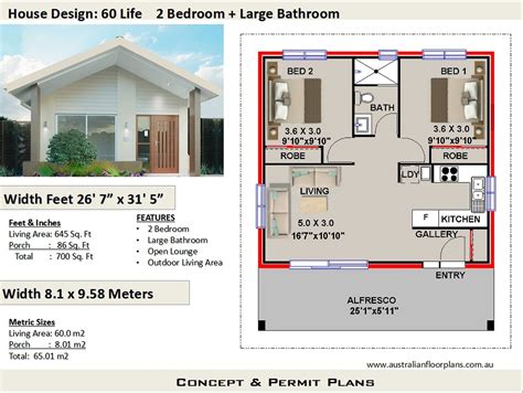 2 Bedroom House Plan 700 Sq Feet Or 65 M2 2 Small Home Etsy Australia