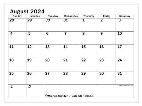 Calendar August 2024 501 Michel Zbinden En