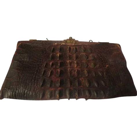 Antique Edwardian Hornback Alligator Leather Pursec Gem