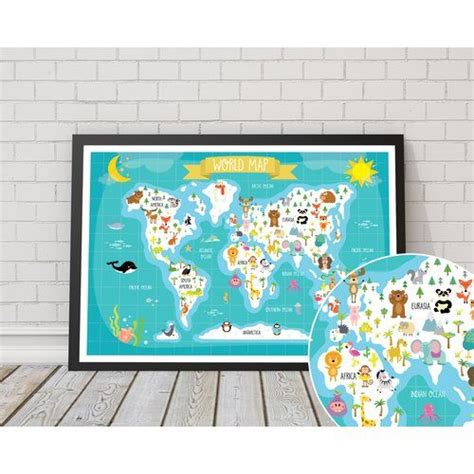 East Urban Home Childrens World Map Framed Graphic Art Print World