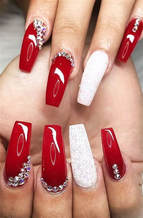 Cookiepower50 In 2020 Nails Design With Rhinestones Red Acrylic