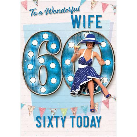 S2036 Aa Wife 60th Birthday Card Sixty Years Blue Polka Celebration