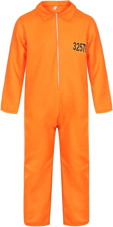 Frawirshau Prisoner Costume Orange Prison Jumpsuit Adult